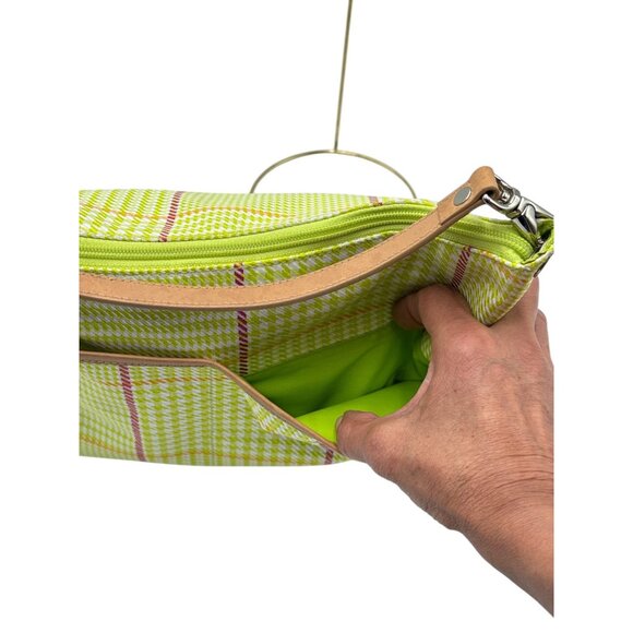 Ralph Lauren Womens Green Yellow Plaid Summer Shoulder Bag With Leather Strap - Picture 13 of 16